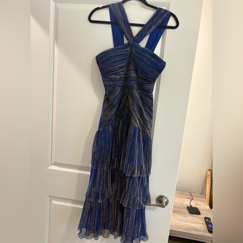 Cache Blue and Gold shimmer dress